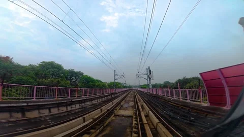 The view from the last coach of a driverless metro train Stock Footage 343199447