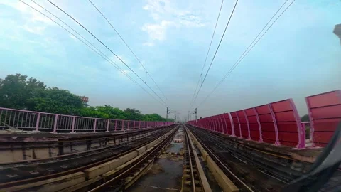 The view from the last coach of a driverless metro train Stock Footage 343199452