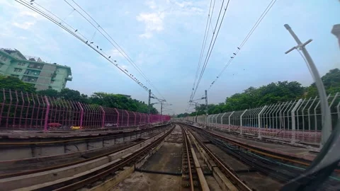The view from the last coach of a driverless metro train Stock Footage 343199492