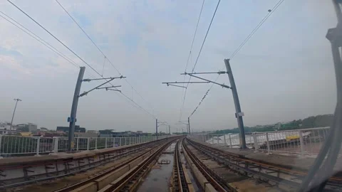 The view from the last coach of a driverless metro train Stock Footage 343199513