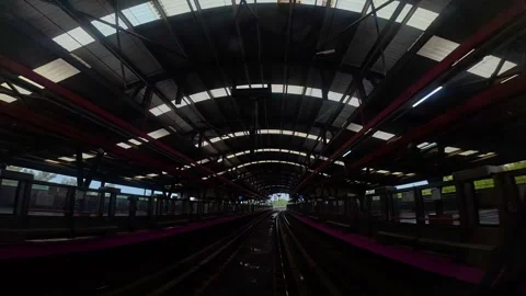 The view from the last coach of a driverless metro train Stock Footage 343199525