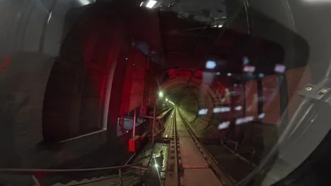 The view from the last coach of a driverless metro train Stock Footage 343199543