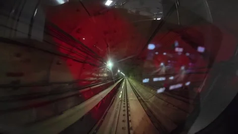 The view from the last coach of a driverless metro train Stock Footage 343199550