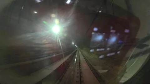The view from the last coach of a driverless metro train Stock Footage 343199563