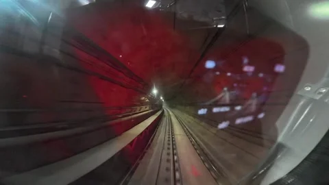 The view from the last coach of a driverless metro train Stock Footage 343199590