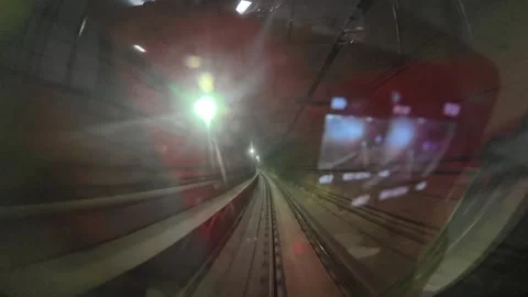 The view from the last coach of a driverless metro train Stock Footage 343199597