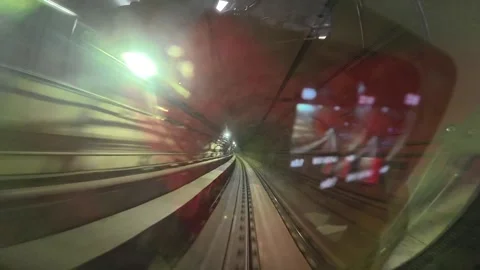 The view from the last coach of a driverless metro train Stock Footage 343199601