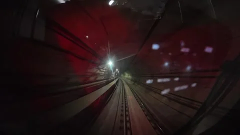 The view from the last coach of a driverless metro train Stock Footage 343199631