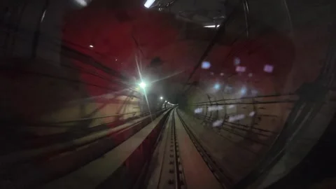 The view from the last coach of a driverless metro train Stock Footage 343199645