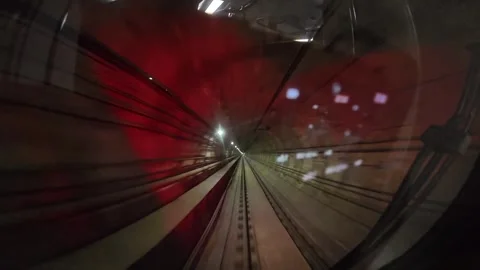 The view from the last coach of a driverless metro train Stock Footage 343199652