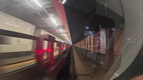 The view from the last coach of a driverless metro train Stock Footage 343199673