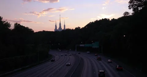 A view of the LDS Temple from Interstate 495 Stock Footage 137987758