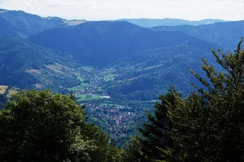 View from Le Markstein mountain into the direction of Oderen Stock Photos
