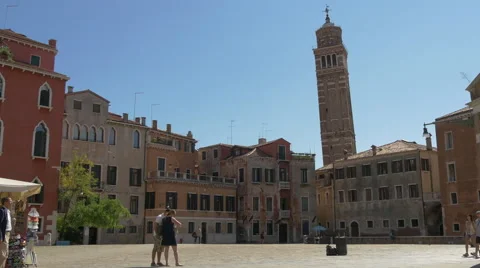 View of the Leaning Tower of Santo Stefano in Venice Stock Footage 57461792