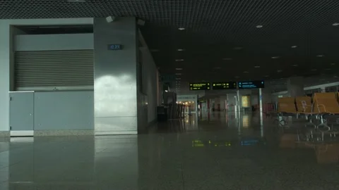 View from left to right of an airport lounge  with brown color chairs, Stock Footage 166889361