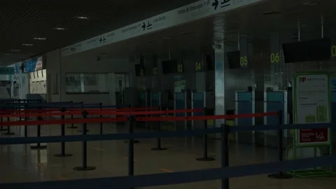 View from left to right of an empty airport in Portugal due to covid Stock Footage 166889360