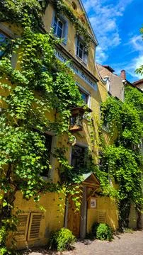 The view on the left side of very beautiful historic building of Restaurant Stock Photos