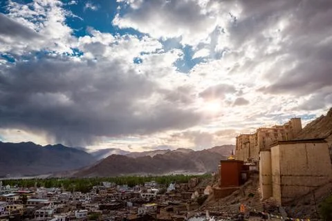 View of Leh at sunset Stock Photos