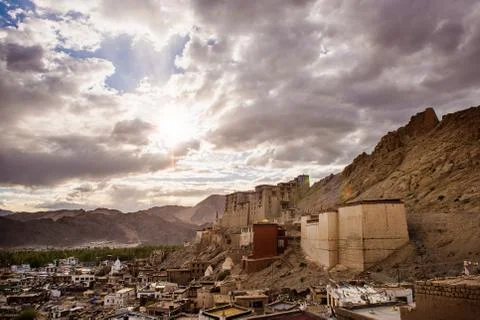 View of Leh at sunset 스톡 사진
