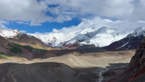 View of Lenin Peak, one of the highest peaks of Central Asia.  Stock Footage 252343805