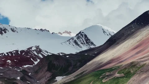 View of Lenin Peak, one of the highest peaks of Central Asia.  Stock Footage 252358161