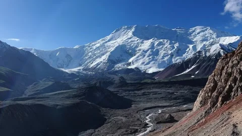 View of Lenin Peak, one of the highest peaks of Central Asia.  Stock Footage 253179478