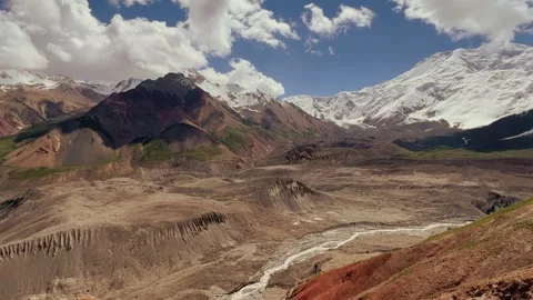 View of Lenin Peak, one of the highest peaks of Central Asia.  Stock Footage 255146847