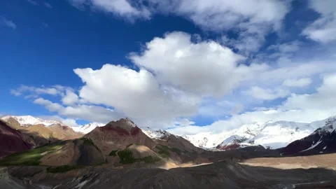 View of Lenin Peak, one of the highest peaks of Central Asia.  Stock Footage 256627589