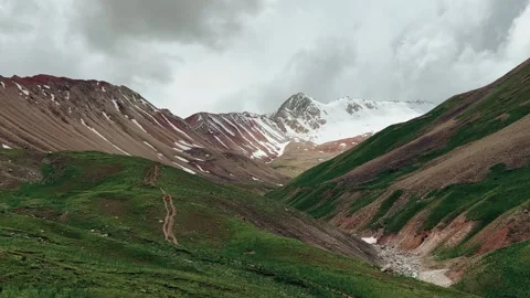 View of Lenin Peak, one of the highest peaks of Central Asia.  Stock Footage 261373918