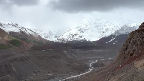 View of Lenin Peak, one of the highest peaks of Central Asia. Stock Footage 268754142