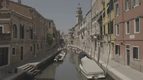 View of the less touristic canals of Venice, Italy Stock Footage 155873405