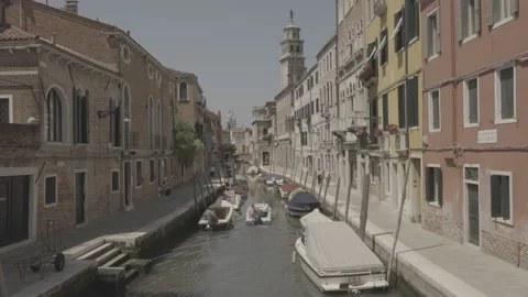 View of the less touristic canals of Venice, Italy Stock Footage 155873502