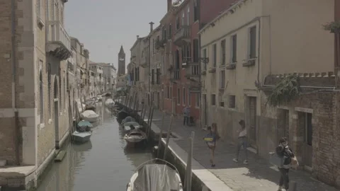View of the less touristic canals of Venice, Italy Stock Footage 155873675