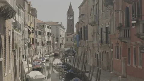 View of the less touristic canals of Venice, Italy Stock Footage 155874031