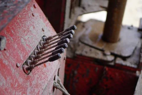 View of levers of water drilling machine or rig Stock Photos