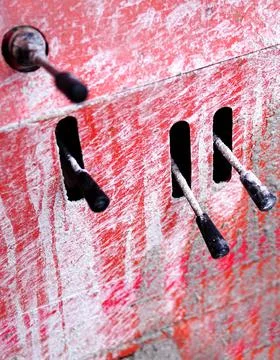 View of levers of water drilling machine or rig Stock-Fotos