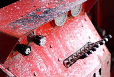 View of levers of water drilling machine or rig Stockfoto's