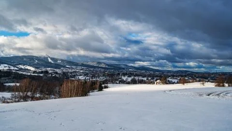 View of Liberec town with Mount Jested. Stock Photos