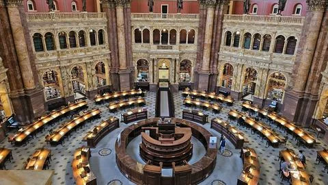 View of the Library of Congress main reading room, Washington DC. Stock Photos