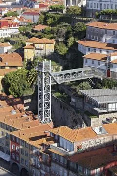 View of lift Ascensor da Ribeira Elevador da Lada historic old town Porto Stock Photos