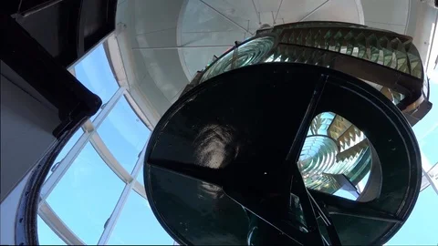 View of light array from below at Split Rock Lighthouse, Two Harbors MN Stock Footage 124166225