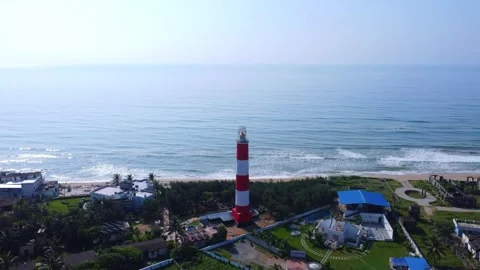 View of a light house tower in Gopalpur sea beach , Odisha , India Stock Footage 296725675