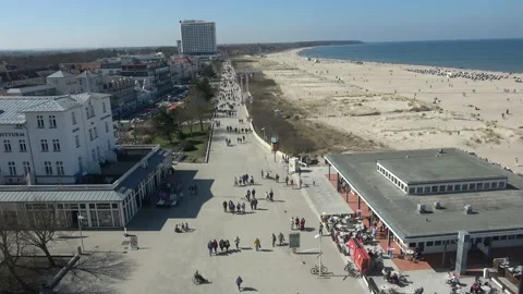View from the lighthouse to the beach of warnemuende time lapse Stock Footage 131943821
