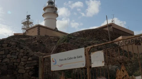 View of the lighthouse of Cabo de Gata , a famous cape in the south of Spain Stock Footage 121688648