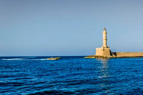 View of the lighthouse of Chania. Stock Photos