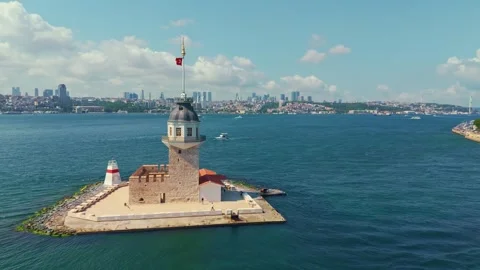 View a lighthouse with a flag on. Stock Footage 284675057