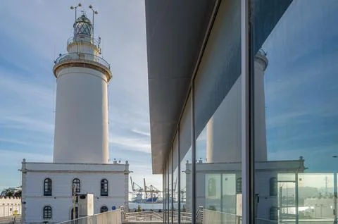 View of the lighthouse in Malaga, Spain Stock Photos