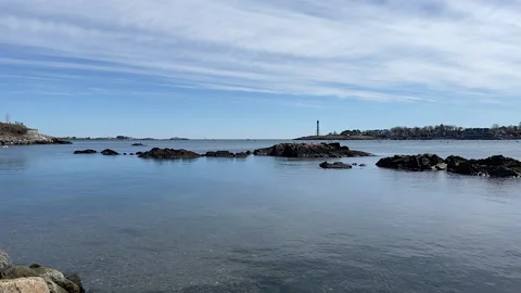 View of Lighthouse Point &amp; Marblehead Light Tower - in Marblehead, Massachusetts Video stock 203798291
