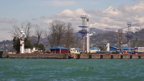 View of the lighthouse in the port of Batumi Stock Footage 237330385