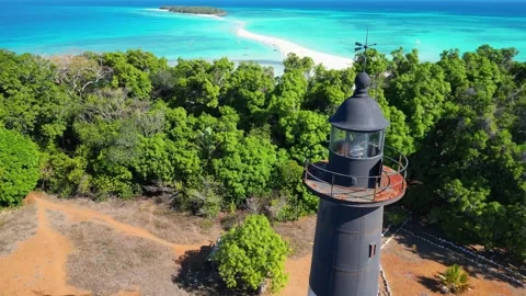 View from the lighthouse on the sand dune and the small Nosy Iranja. Madagascar Stock Footage 323788325